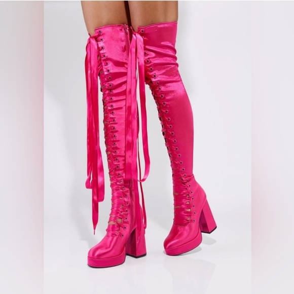 Sugar Thrillz: Heiress Request Hot Pink Thigh High Boots, Size 8, NIB Dolls Kill - Picture 6 of 16